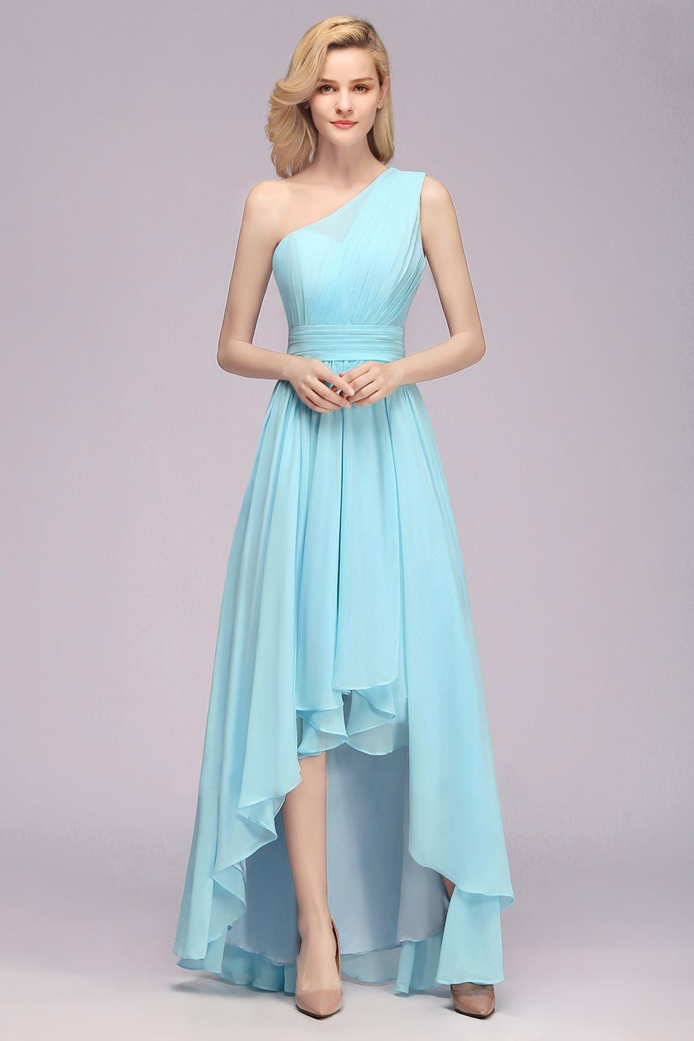 Sky Blue One Shoulder Hi-Low Dress