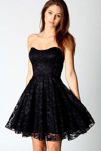 Black Lace Strapless Skater Prom Dress