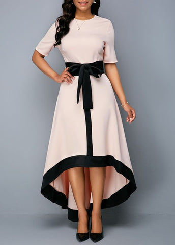 Blush Pink Tie-Waist Hi-Low Dress