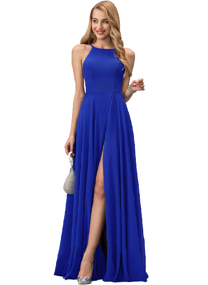 Royal Blue Zig-Zag Open Back Flared Maxi