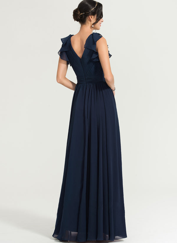 Bottle Green V Neck Flouncing Sleeves Ruched Maxi