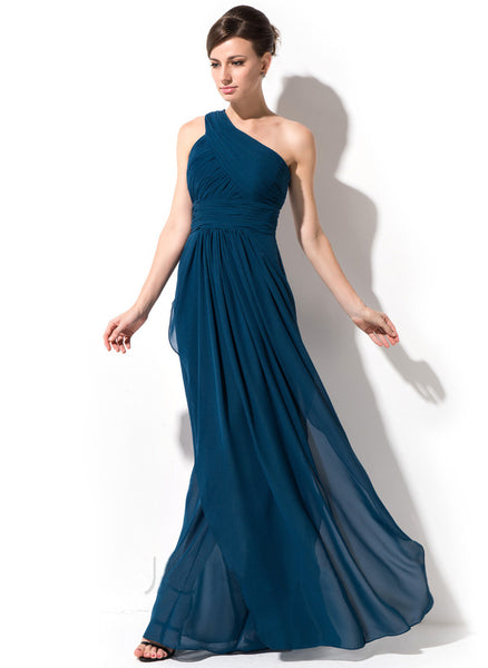 Teal One Shoulder Ruched Layered Frill Maxi
