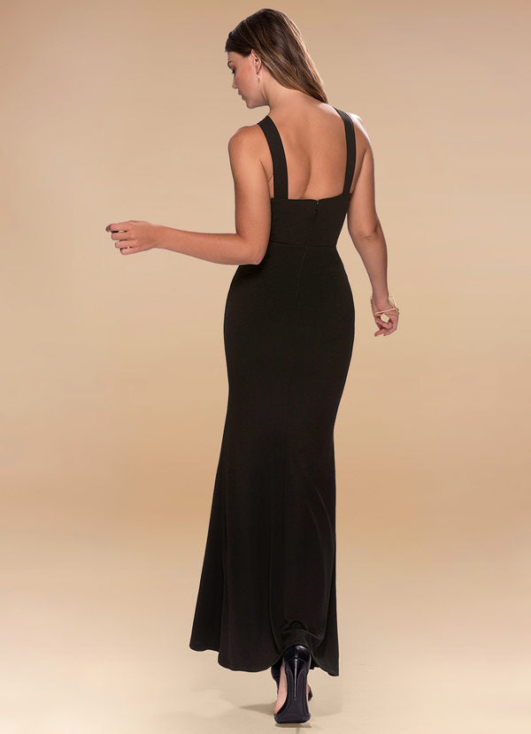 Black Cross Neck Square Back Mermaid Dress