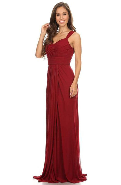 Maroon Ruched Sweetheart Sleeveless Evening Gown