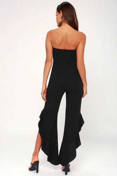 After Midnight Black Strapless Ruffle Leg Jumpsuit