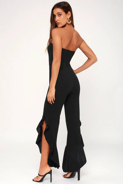 After Midnight Black Strapless Ruffle Leg Jumpsuit