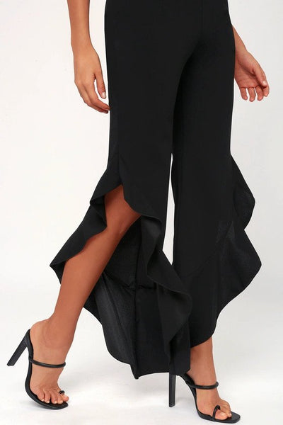 After Midnight Black Strapless Ruffle Leg Jumpsuit