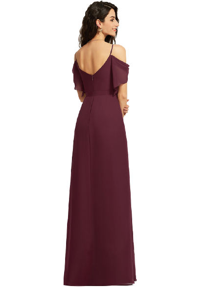 Wine Sweet-Heart Neck Cold Shoulder Ruched Maxi