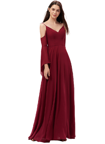 Maroon Cold Shoulder Bell Sleeves Flared Maxi