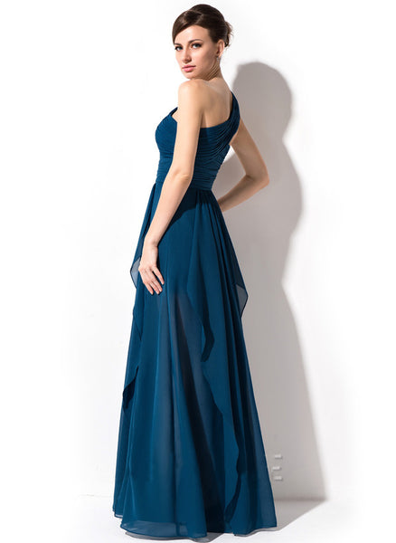 Teal One Shoulder Ruched Layered Frill Maxi