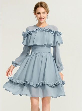 Greyish Blue Overlay Frill Midi