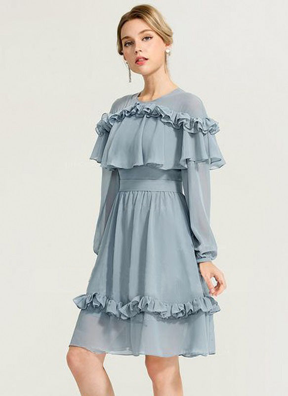 Greyish Blue Overlay Frill Midi