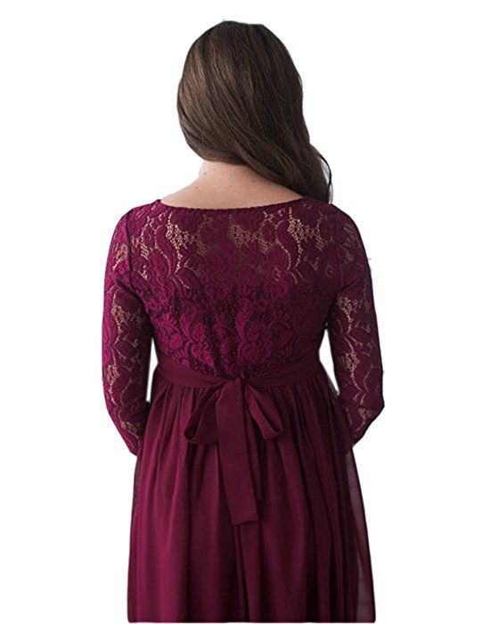 Wine Lace Full Sleeves Maternity Gown