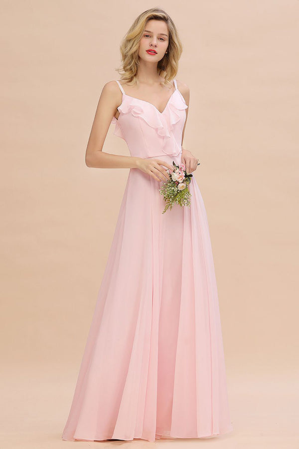 Baby Pink Spaghetti Strap Bridesmaid Maxi