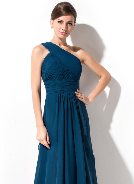 Teal One Shoulder Ruched Layered Frill Maxi