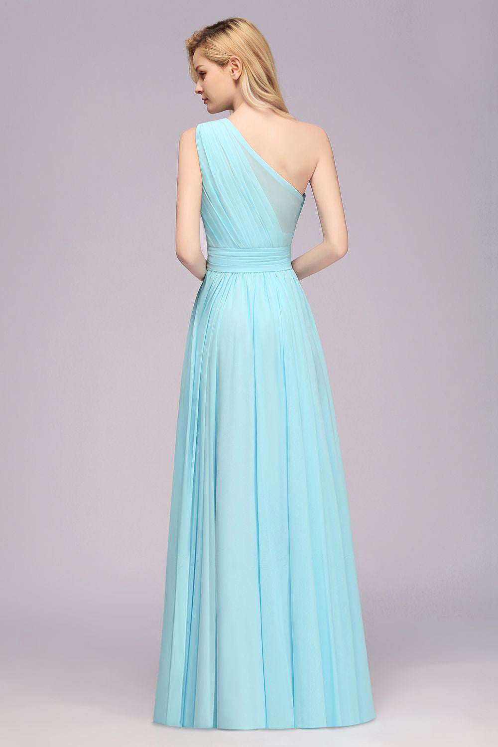 Sky Blue One Shoulder Hi-Low Dress