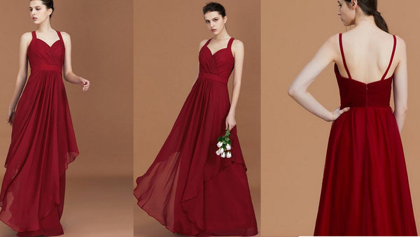 Maroon Ruched Layered Flared Maxi