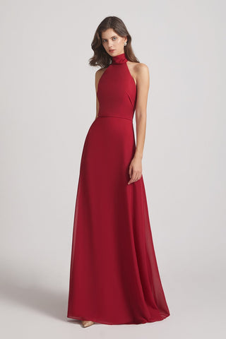 Maroon Backless High Neck Halter Maxi Dresses