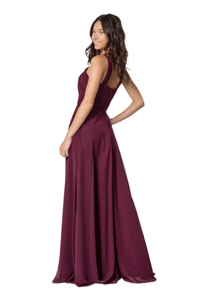 Wine Cross-Neck Ruched Maxi