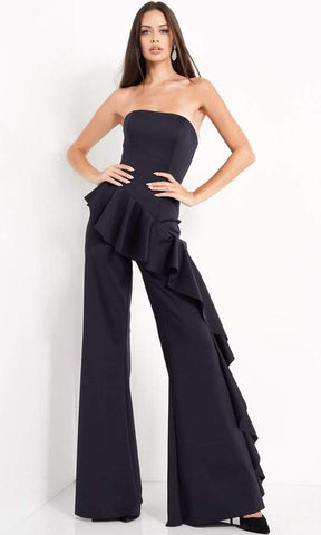 Black strapless Peplum Ruffled Jumpsuit