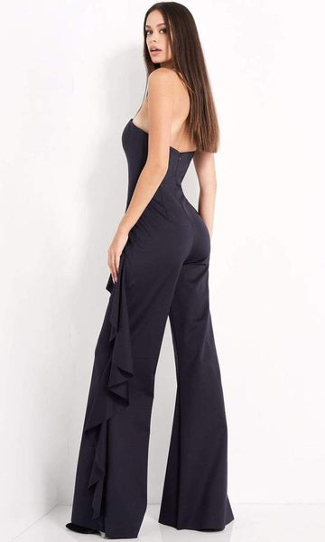 Black strapless Peplum Ruffled Jumpsuit