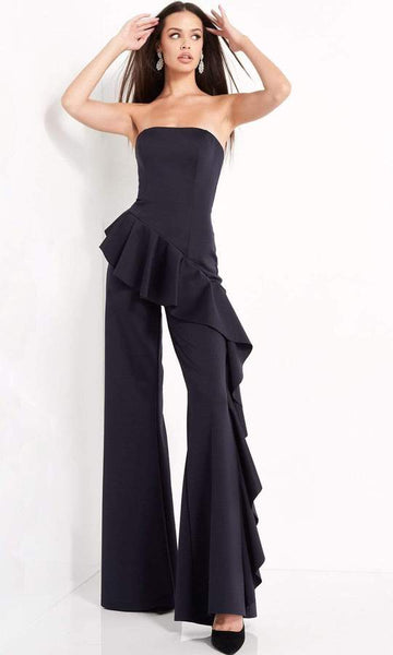 Black strapless Peplum Ruffled Jumpsuit