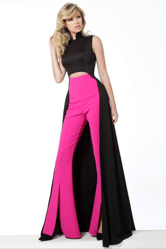 Black & Hot Pink Over Skirt Two Piece Set