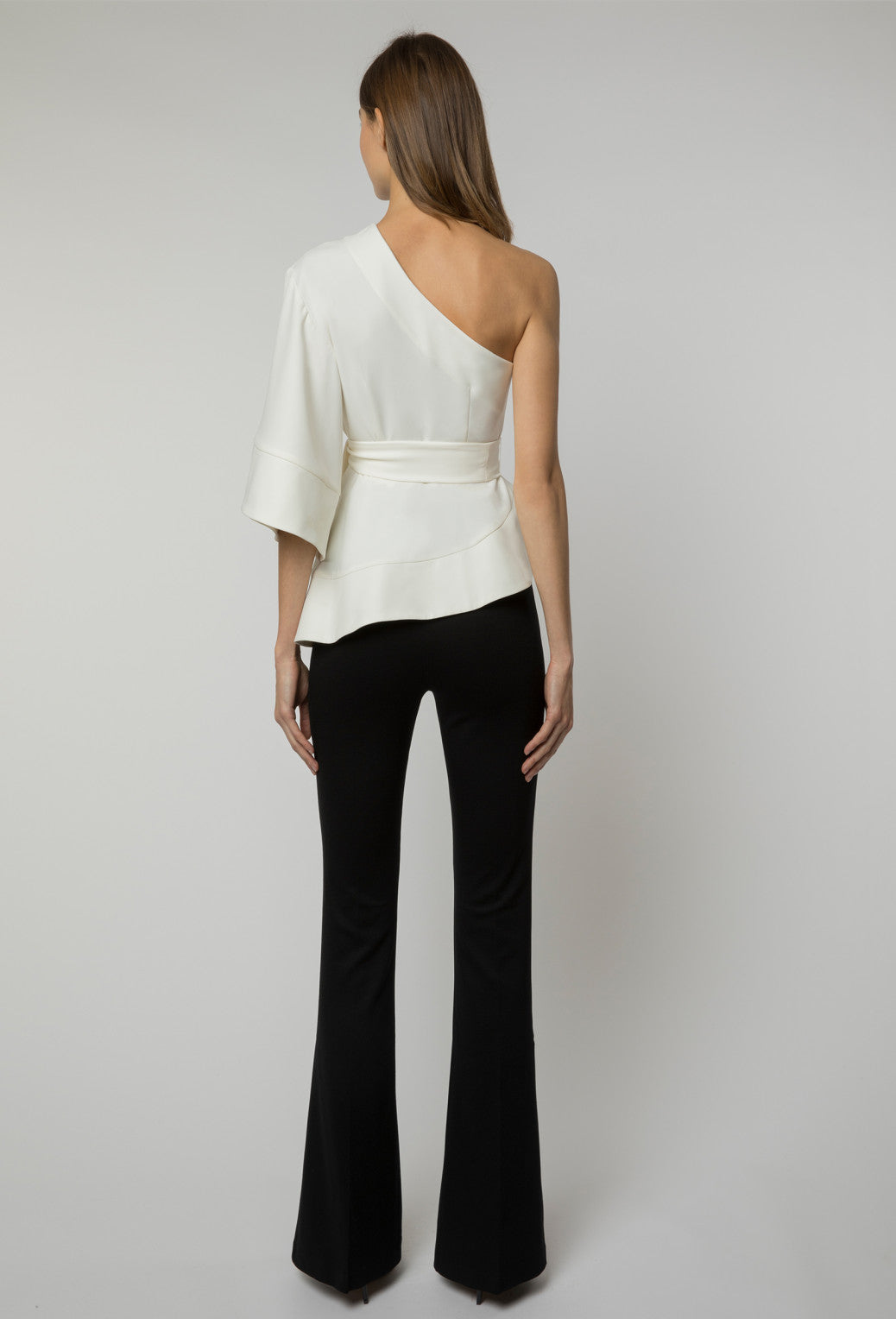 Off-White Tie-Waist Asymmetrical Top With Pants