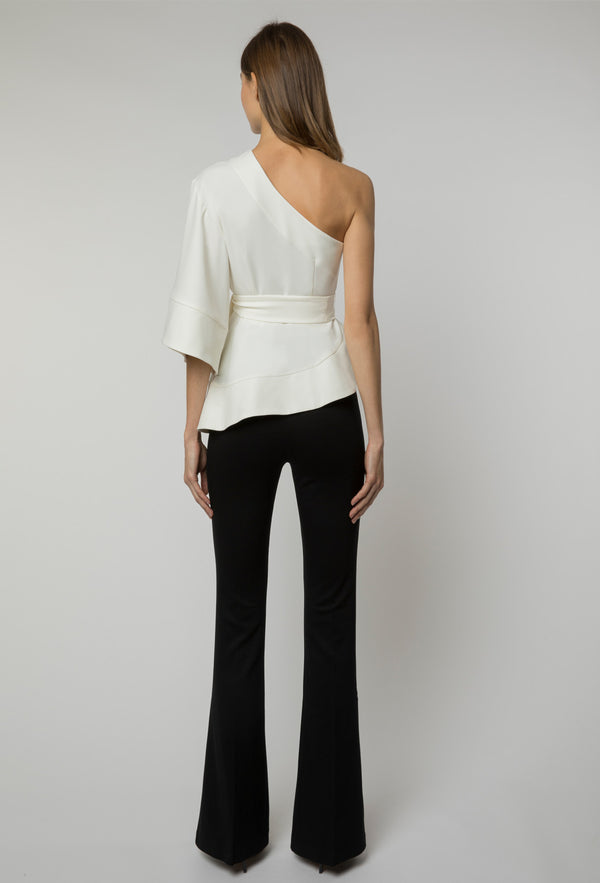 Off-White Tie-Waist Asymmetrical Top With Pants
