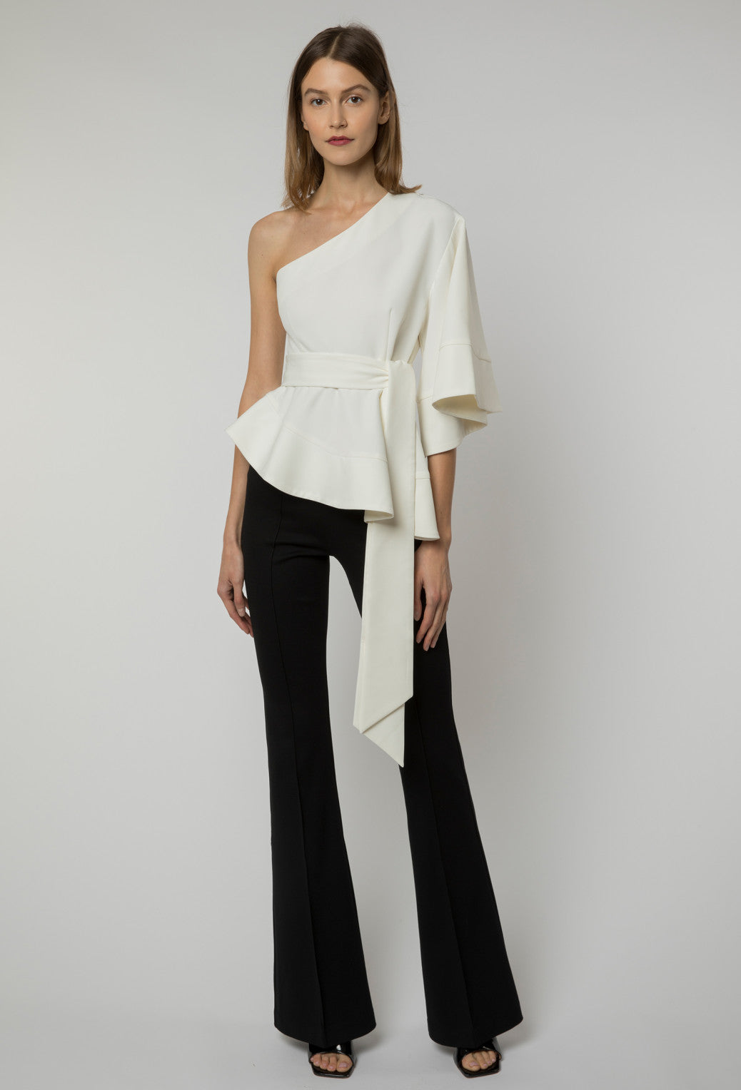 Off-White Tie-Waist Asymmetrical Top With Pants