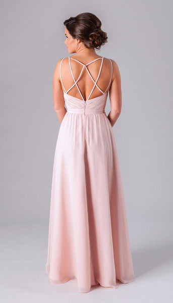 Blush Pink Ruched Strappy Back Maxi Dress