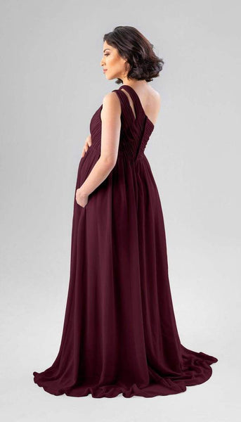 Wine One Shoulder Ruched Maternity Gown