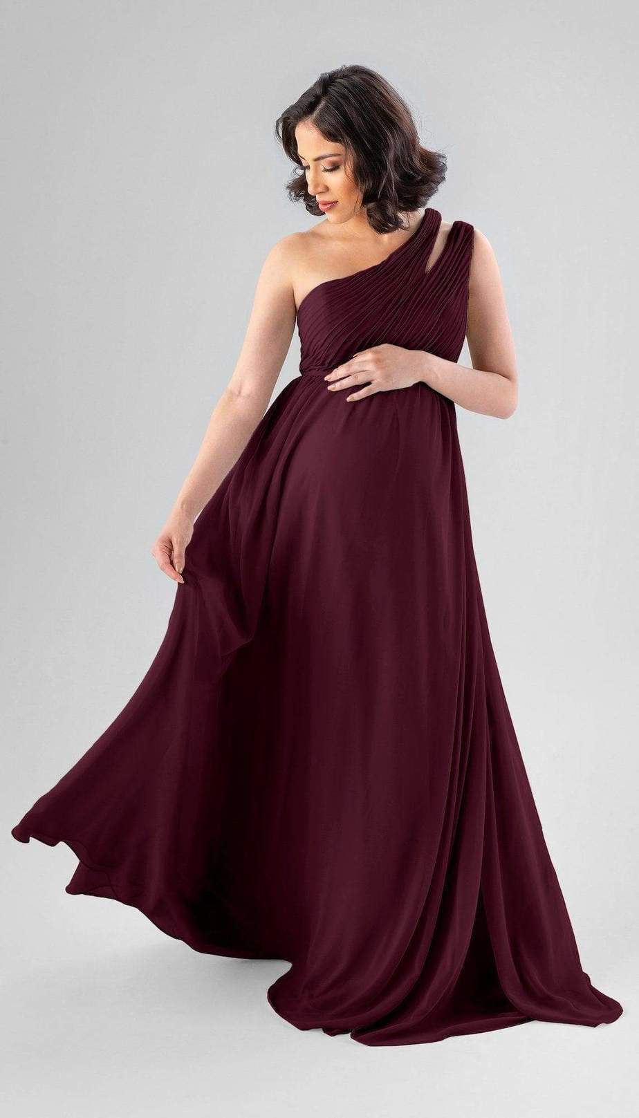 Wine One Shoulder Ruched Maternity Gown