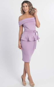 Lilac Folded Off-Shoulder Peplum Sheath Dress
