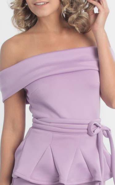 Lilac Folded Off-Shoulder Peplum Sheath Dress