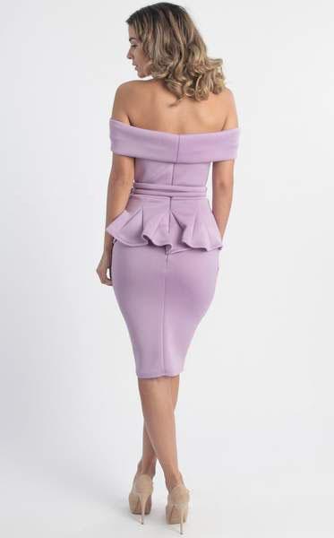 Lilac Folded Off-Shoulder Peplum Sheath Dress