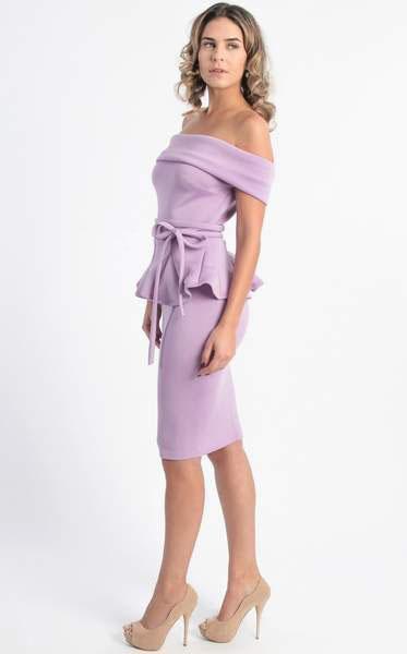 Lilac Folded Off-Shoulder Peplum Sheath Dress