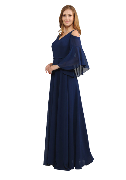 Navy Blue Cold Shoulder Bell Sleeves Maxi