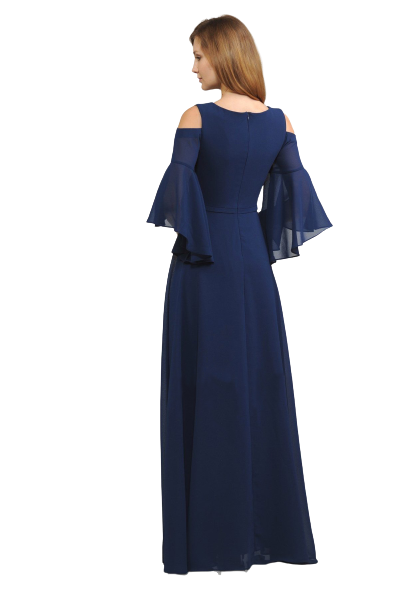 Navy Blue Cold Shoulder Bell Sleeves Maxi
