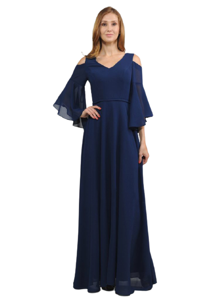 Navy Blue Cold Shoulder Bell Sleeves Maxi