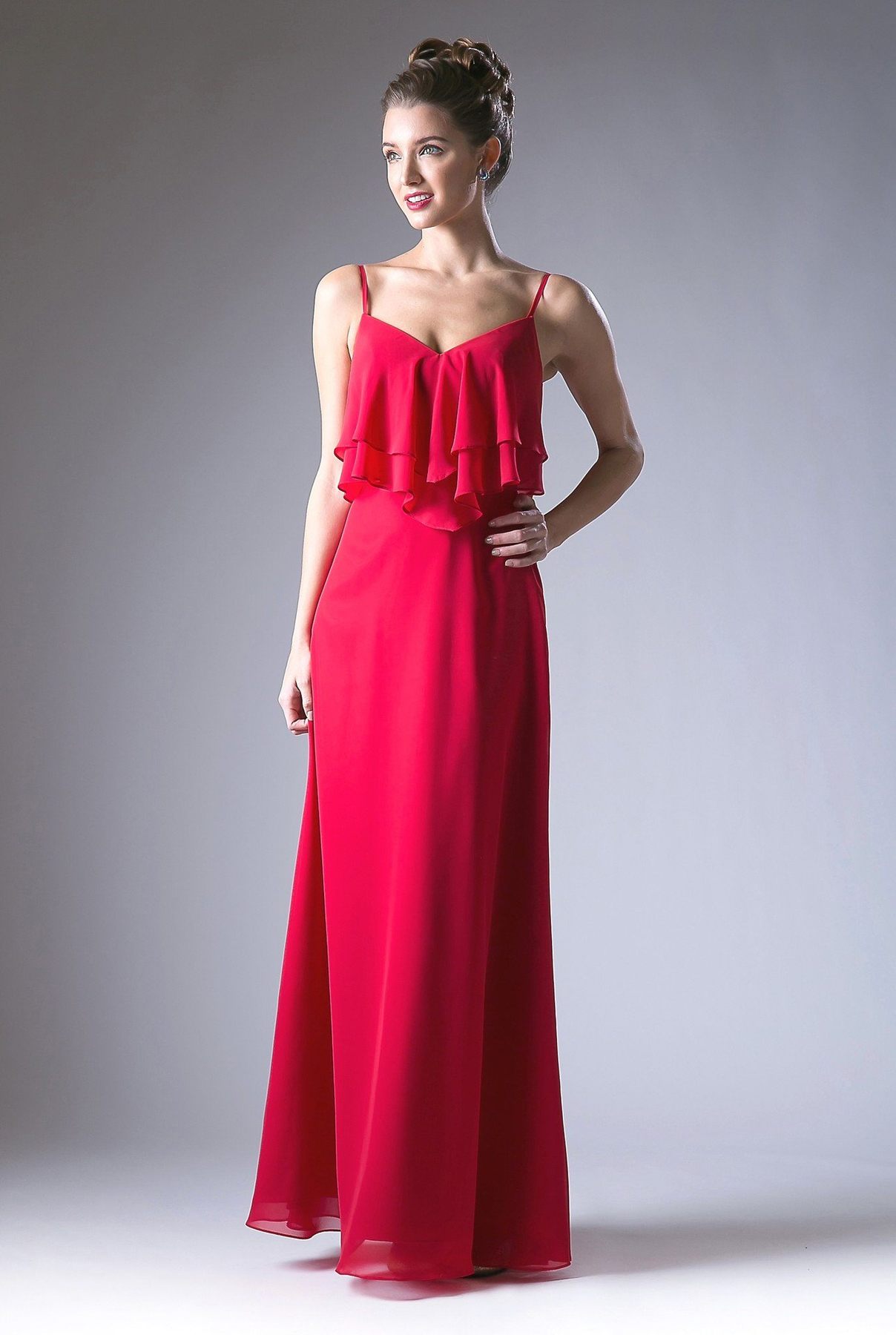 Maroon Red Ruffle Bodice Maxi Dress