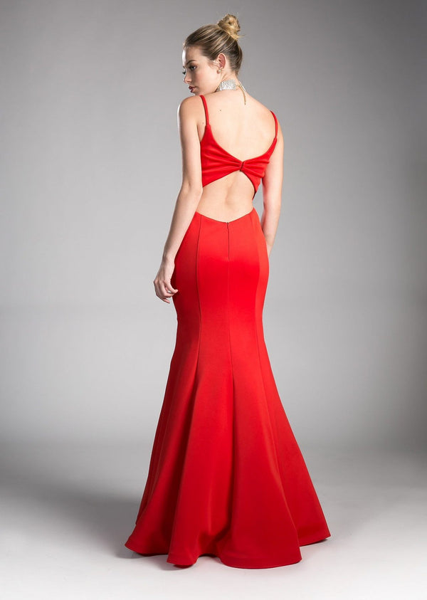 Red Long Mermaid Gown With Cut-Out Detail Back