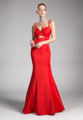 Red Long Mermaid Gown With Cut-Out Detail Back