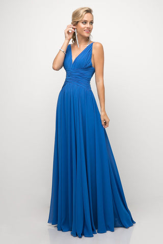 Royal Blue V Neck Ruched Strap Maxi