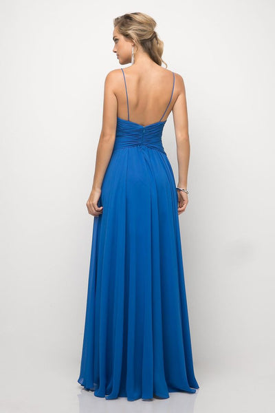 Royal Blue V Neck Ruched Strap Maxi