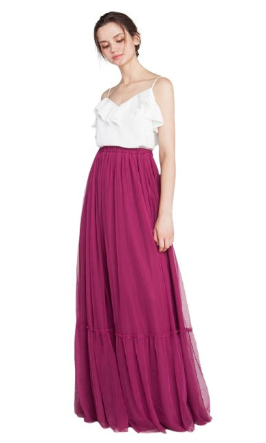 White & Burgundy Spaghetti Strap Maxi