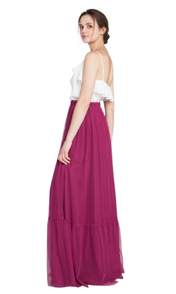 White & Burgundy Spaghetti Strap Maxi
