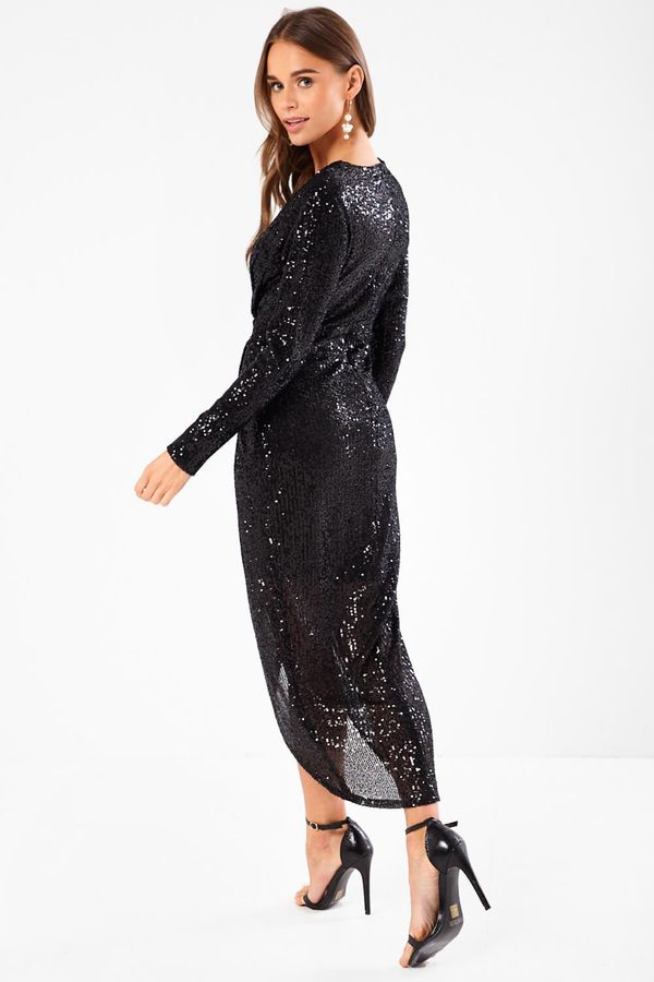 Black Sequins Wrap Midi