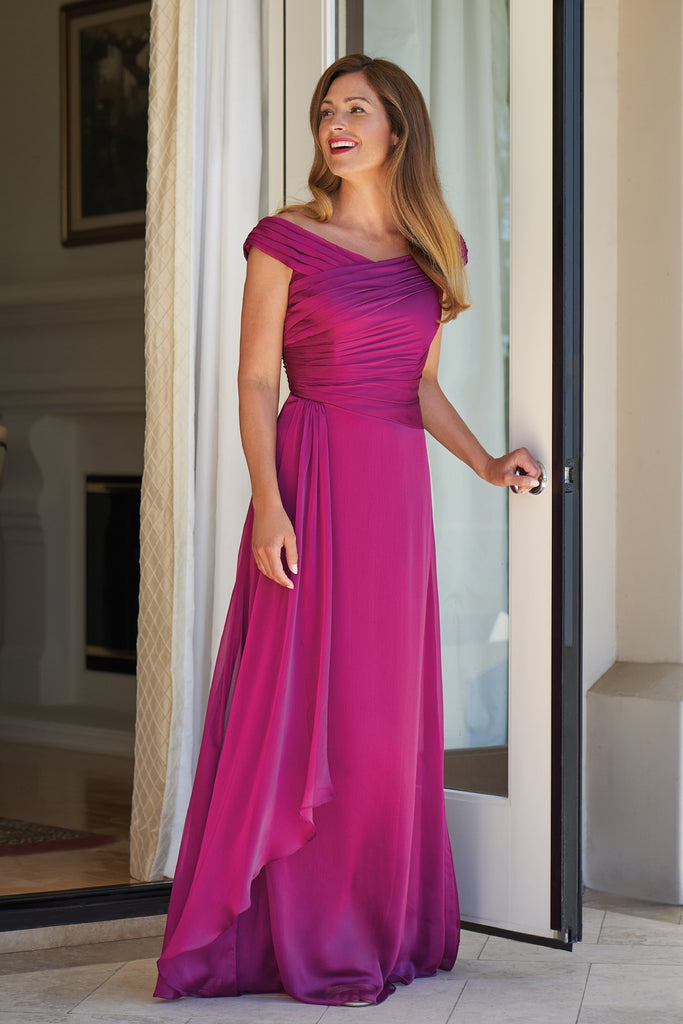 Burgundy Pink Off-Shoulder Cross Neck Ruched Dress – ShObO