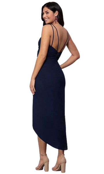 Navy Blue Spaghetti Strap Ruched Bodycon Midi